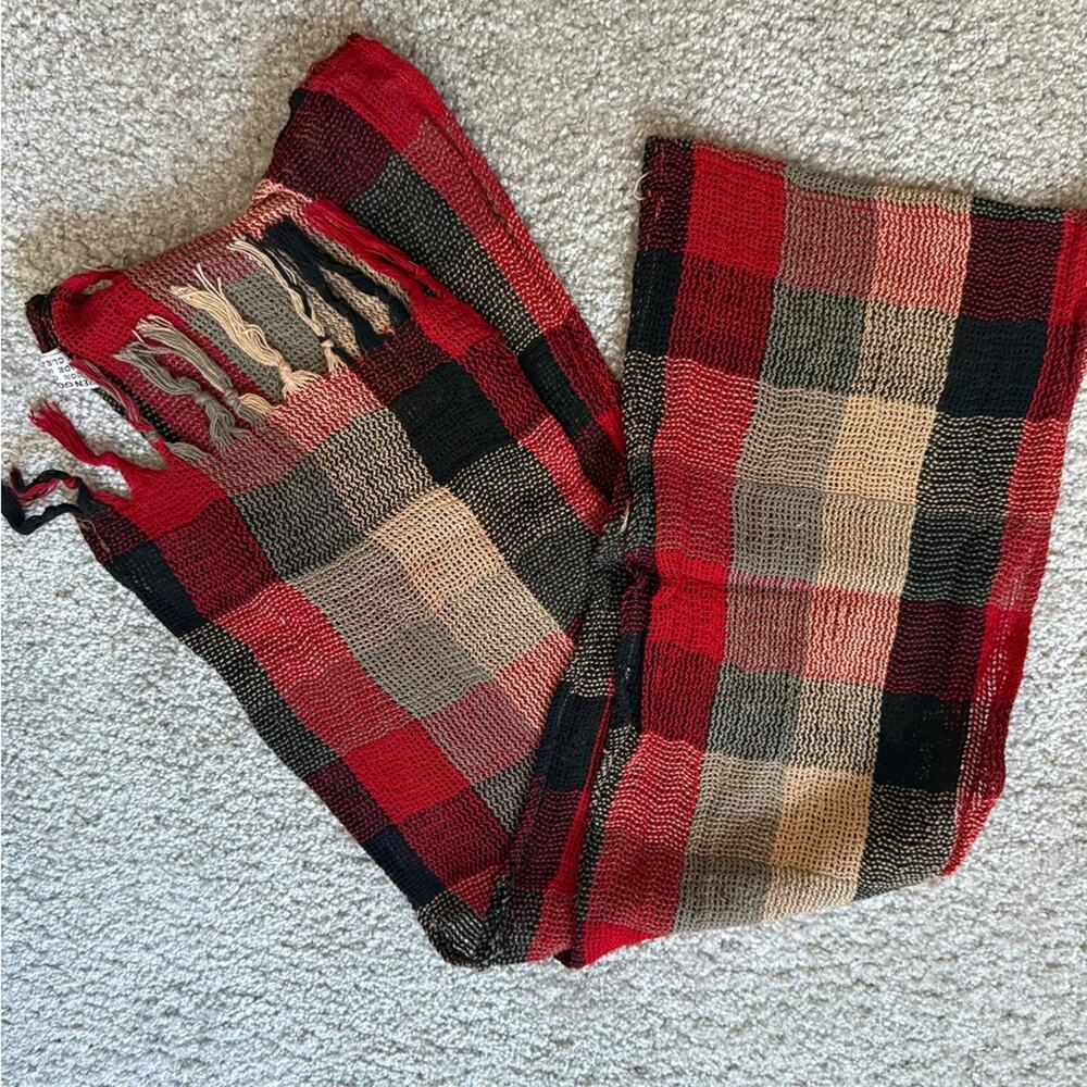 Vintage Ben Goodman Red and Black Plaid Scarf